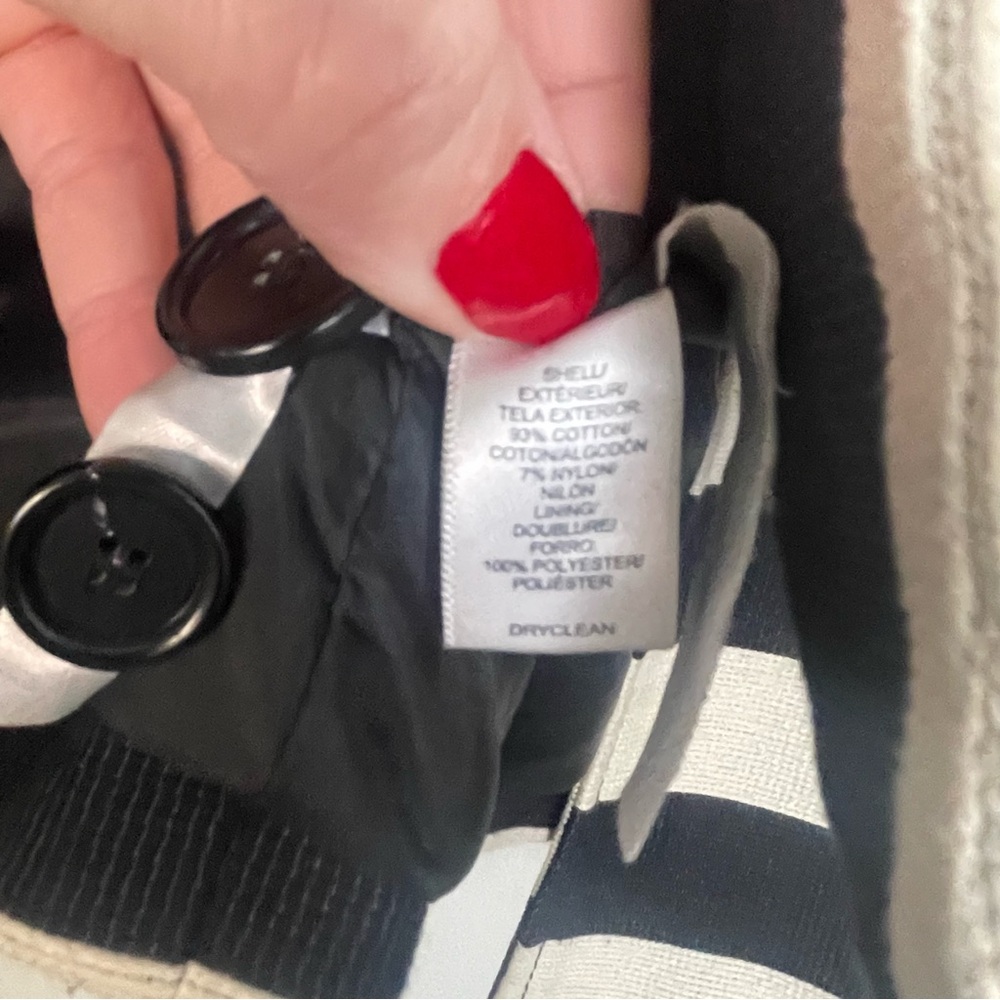 LOFT Black and Cream Striped Pea Coat - Picture 3 of 4